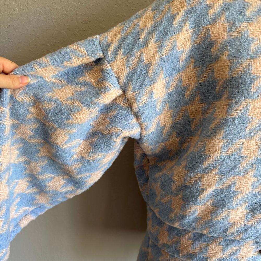 Storets Lori Houndstooth 2 Piece Set Sky Blue Pink Wool Cardigan Skirt Womens M - Picture 3 of 10